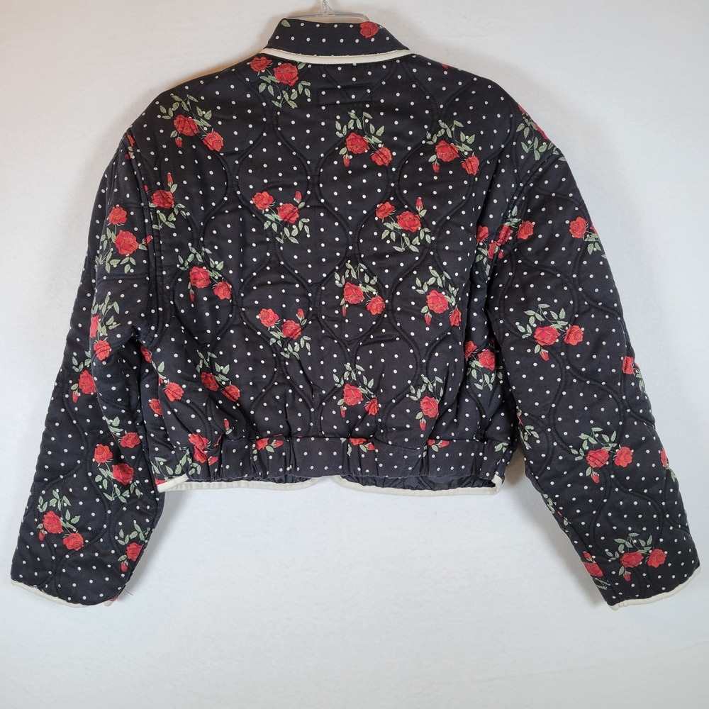 BLANKNYC Women Quilted Rolling The Dice Floral Polka Dot Jacket Size M Black - Picture 3 of 10